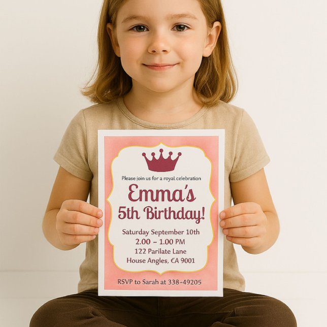 Convite de Aniversário de Princesa Festa Real Rosa (Crowned in pink and ready to party #zazzlemade

)
