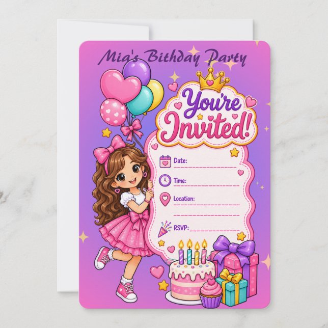 Convite de Aniversário de Princesa Fofa (Frente)