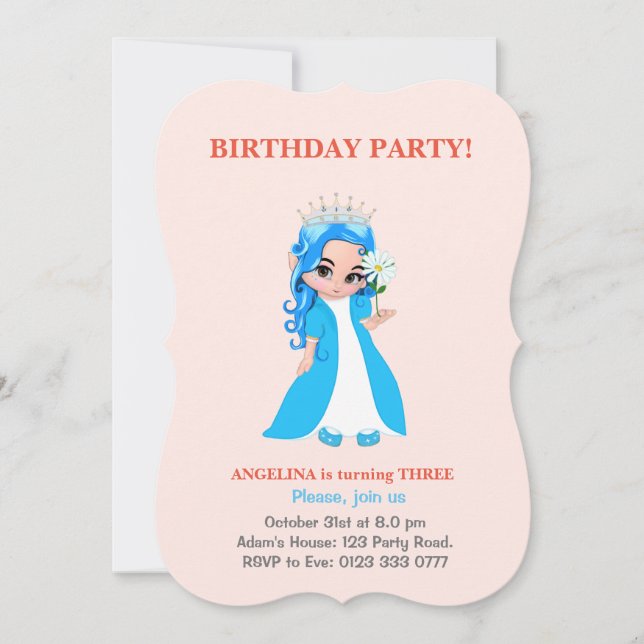 Convite de Aniversário de Princesa Fofa em Rosa Cl (Frente)