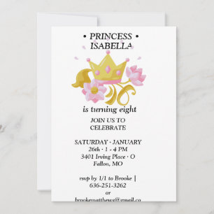 Convite de aniversário de princesa Rosa & Dourado
