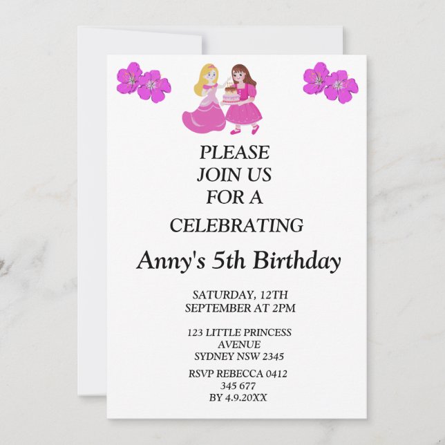 Convite de aniversário de princesa Rosa & Dourado (Frente)