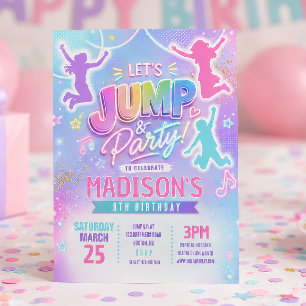 Convite de Aniversário de Pulo em Trampolim Pastel