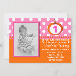 Convite de Aniversário de Pumpkin Laranja Rosa