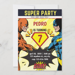 Convite de Aniversário de Quadrinhos de Super-Heró