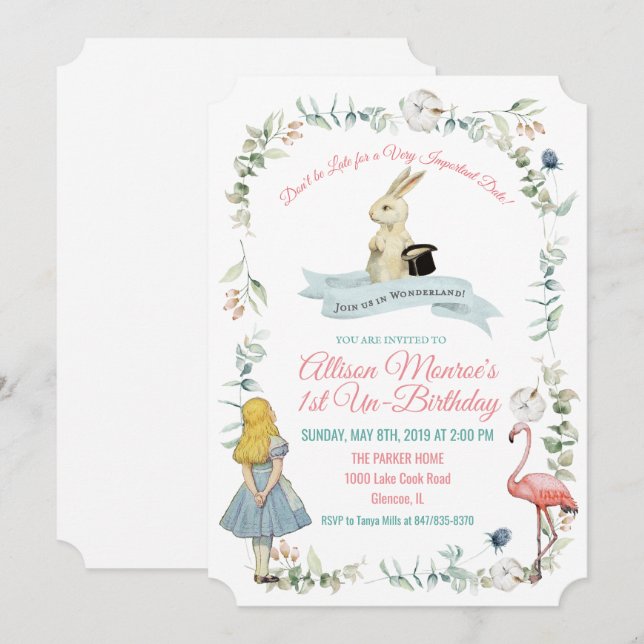 CONVITE DE ANIVERSÁRIO DE QUALQUER IDADE - Alice n (Frente/Verso)