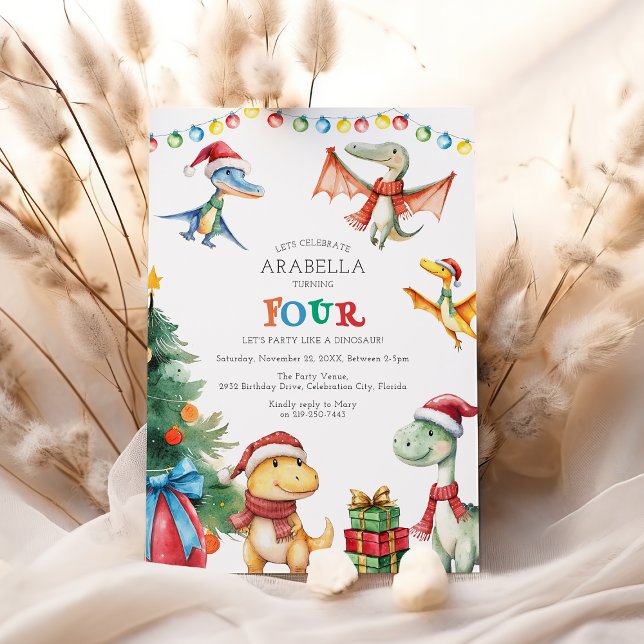 Convite de Aniversário de Quatro Anos de Dinossaur (Criador carregado)