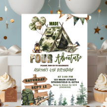 Convite de aniversário de QUATRO aventuras de caça