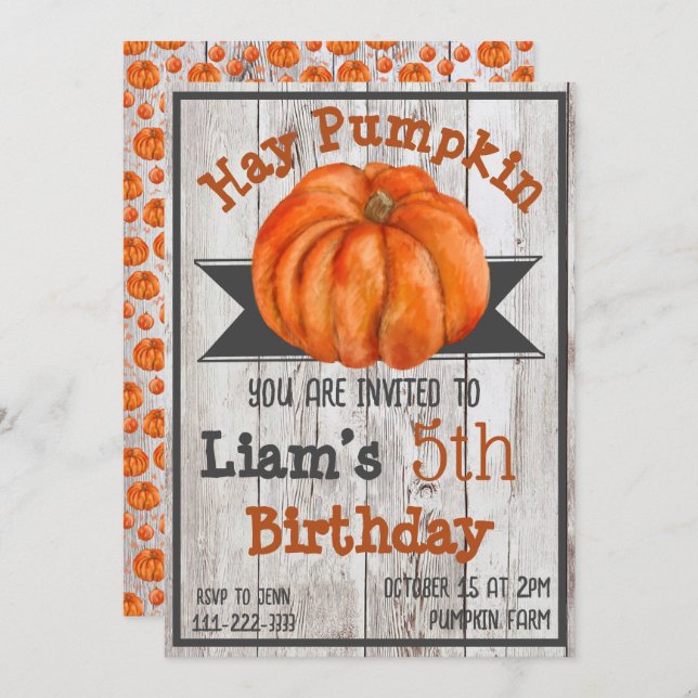 Convite de aniversário de queda de abóbora (Frente/Verso)
