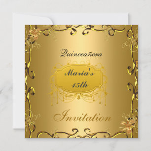 Convite de Aniversário de Quinceañera 15 Dourado