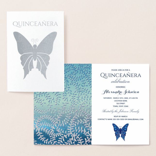 Convite de aniversário de quinceanera azul (Exibição)