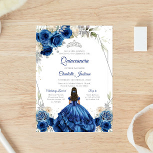 Convite de Aniversário de Quinceanera Azul Marinho
