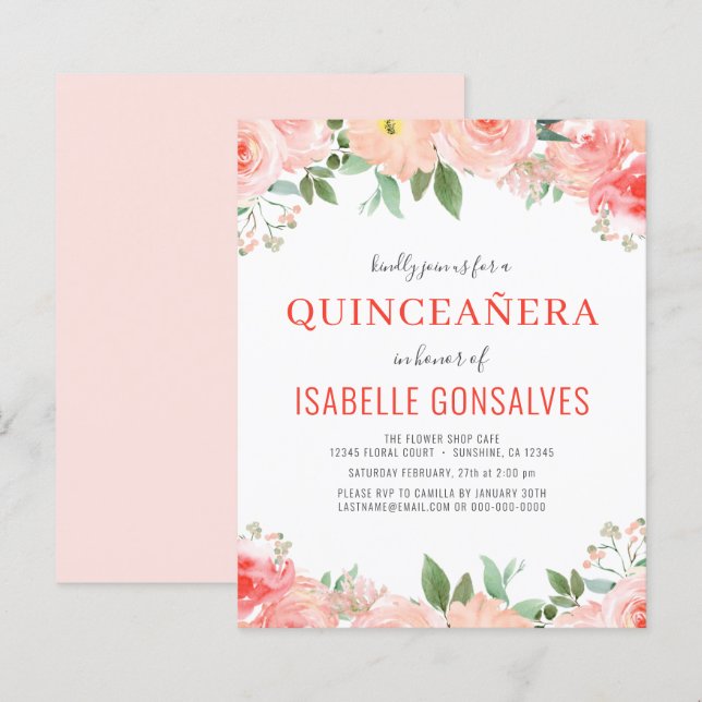 Convite de Aniversário de QUINCEAÑERA de Pêssego E (Frente/Verso)