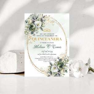 Convite de Aniversário de Quinceañera Dourado com 
