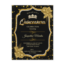 Convite de Aniversário de Quinceañera Dourado Pret