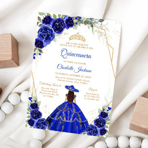 Convite de Aniversário de Quinceanera Floral Azul