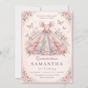 Convite de Aniversário de Quinceañera Princesa Pas