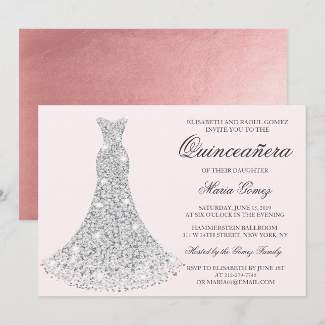 Convite de Aniversário de Quinceanera - QUALQUER C (Frente/Verso)