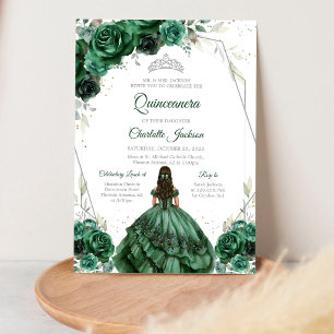 Convite de Aniversário de Quinceanera Verde Caçado