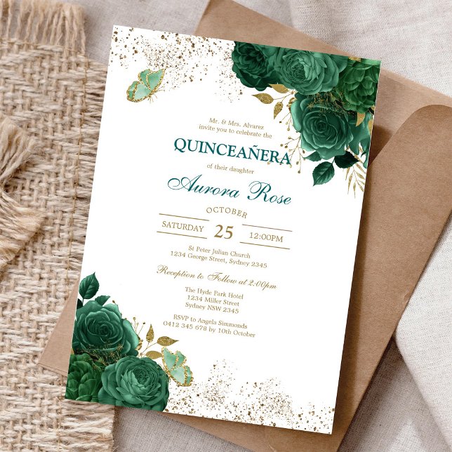 Convite de Aniversário de Quinces Green Mis Quince (Criador carregado)