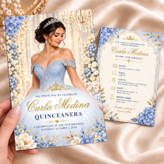 Convite de Aniversário de Quinze Anos Azul Empoeir