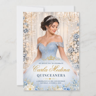 Convite de Aniversário de Quinze Anos Azul Empoeir