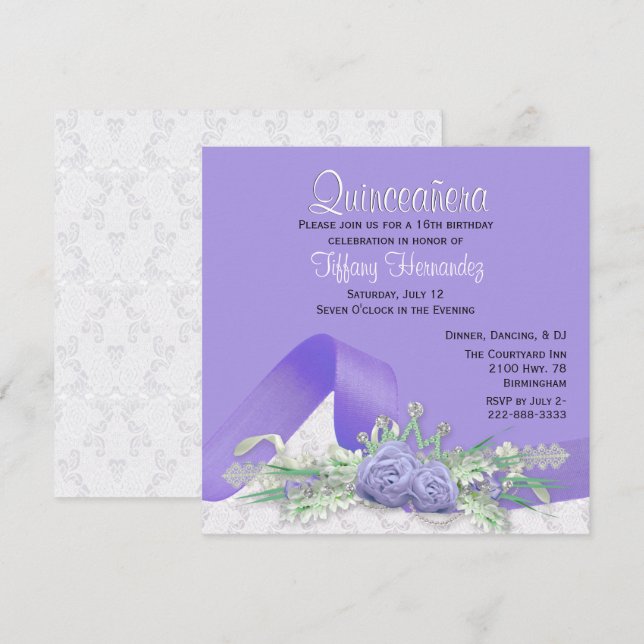 Convite de Aniversário de Quinze Anos com Rosas La (Frente/Verso)