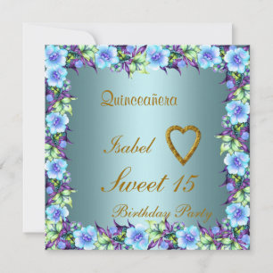 Convite de Aniversário de Quinze Anos Doce 15 Azul