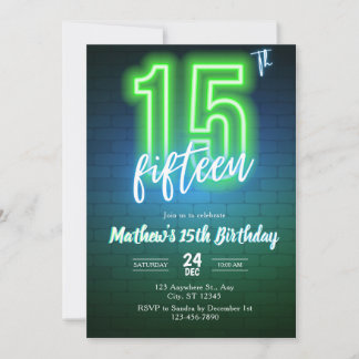 Convite de aniversário de quinze anos néon