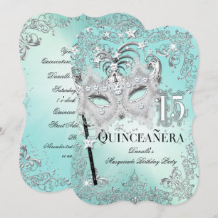 Convite de Aniversário de Quinze Anos Teal Prata M
