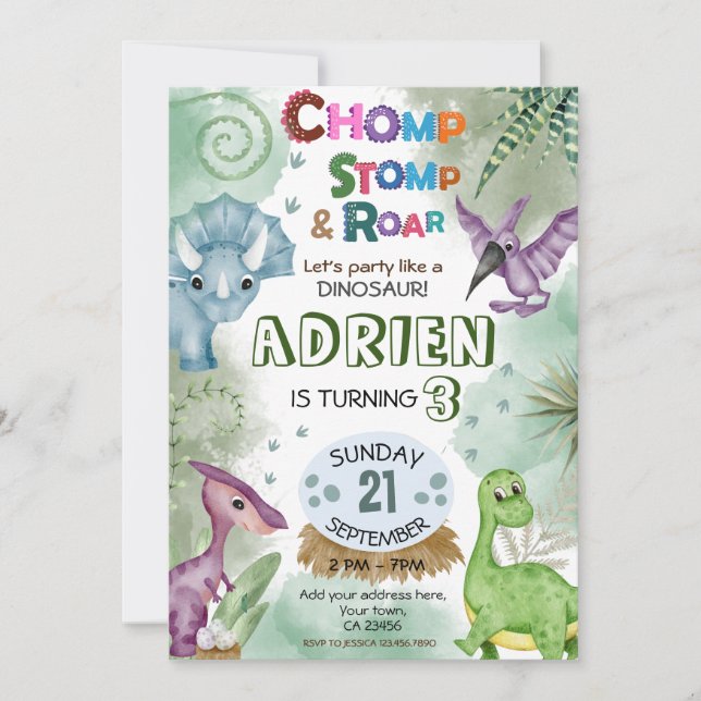 Convite de aniversário de Raiz do Dinossauro (Frente)
