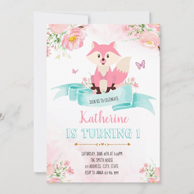 Convite de aniversário de Raposa (Frente)