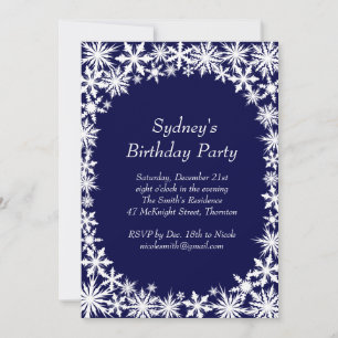 Convite de aniversário de renda de inverno - azul