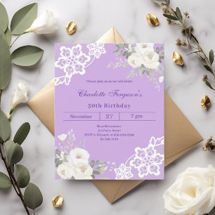 convite de aniversário de rendas de rosas brancas