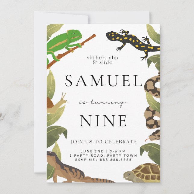 Convite de aniversário de répteis (Frente)