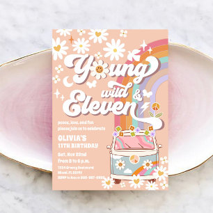 Convite de Aniversário de Retro Daisy Rainbow Van