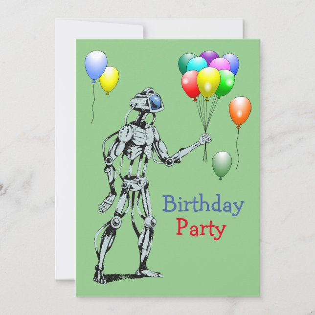 Convite de Aniversário de Robô com Balões (Frente)