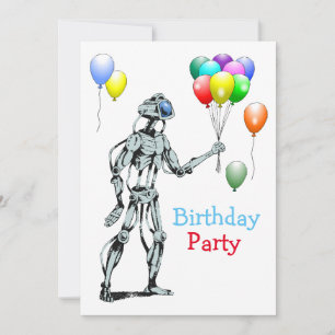 Convite de Aniversário de Robô com Balões