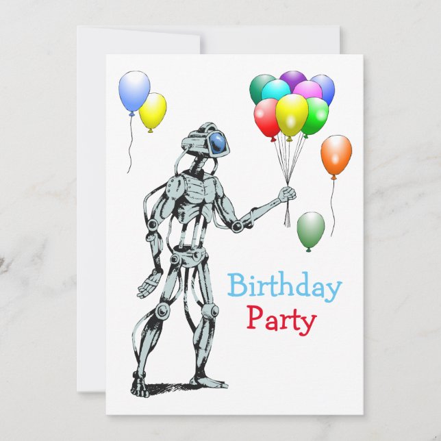 Convite de Aniversário de Robô com Balões (Frente)