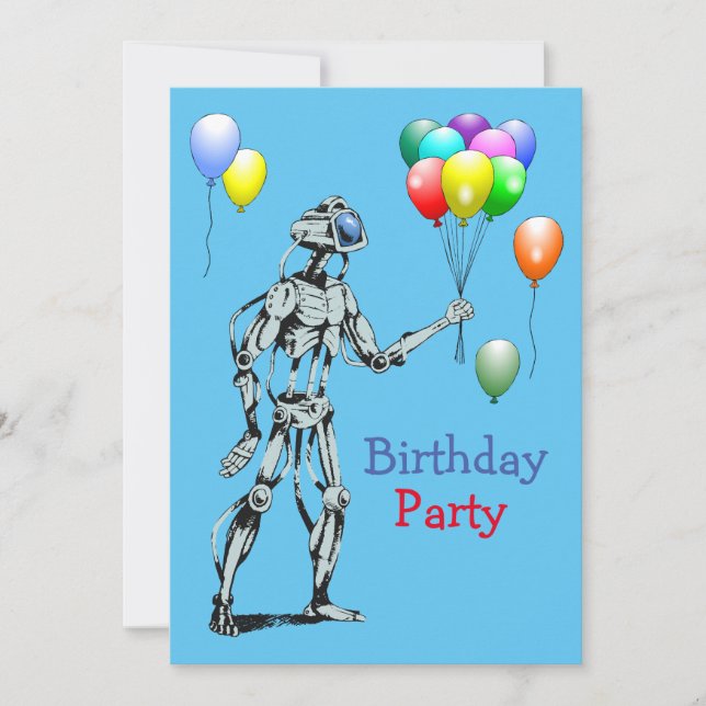 Convite de Aniversário de Robô com Balões (Frente)