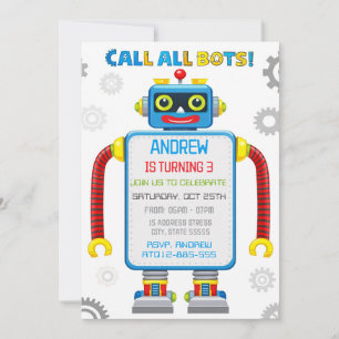 Convite de aniversário de robô personalizado