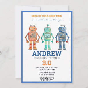 Convite de aniversário de robôs em aquarela person