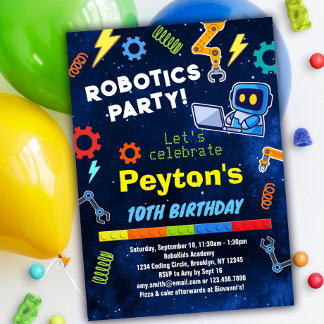 Convite de aniversário de robótica para crianças