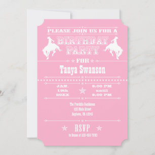 Convite de aniversário de Rodeio Cowboy Rosa