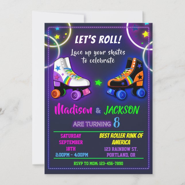 Convite de aniversário de Roller para Boy and Girl (Frente)