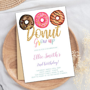 Convite de aniversário de rosquinha, convite de R