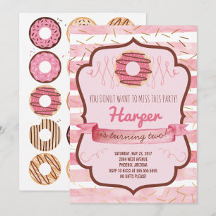 Convite de aniversário de rosquinha para uma garot