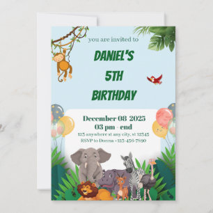 Convite de aniversário de Safari Jungle Animal par