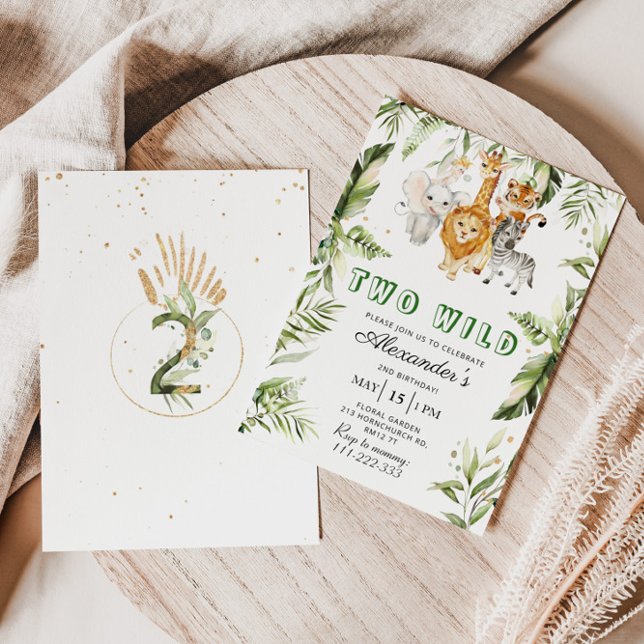 Convite de aniversário de safári selvagem neutro e (Criador carregado)