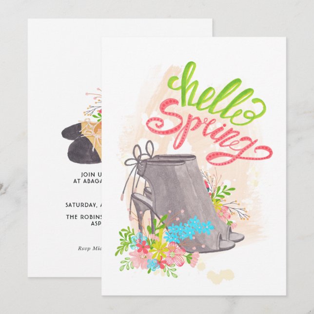 Convite de Aniversário de Sapato Floral da Primave (Frente/Verso)