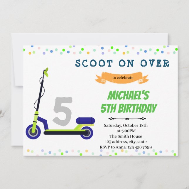 convite de aniversário de scooter (Frente)